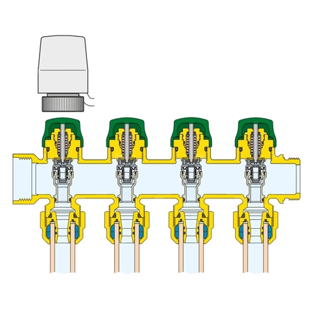 DYNAMICAL  - Zespół rozdzielaczy 1" x 9 wyjść, 3/4" M