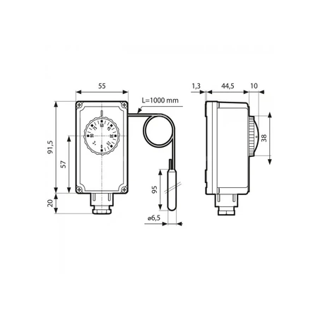 Termostat AFRISO TC2 zanurzeniowy 0-90'C, przyłącze kapilara, długość wkładki 1000 mm