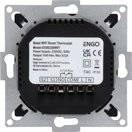 E55-B- Internetowy, podtynkowy regulator temperatury do ramki 55x55, Wi-Fi, 230V, czarny