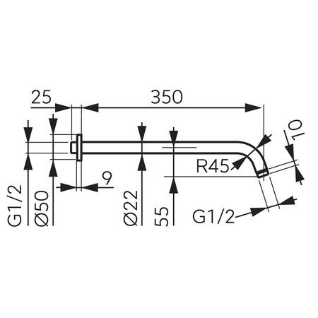 Ramię natrysku do deszczowni,350 mm, chrom