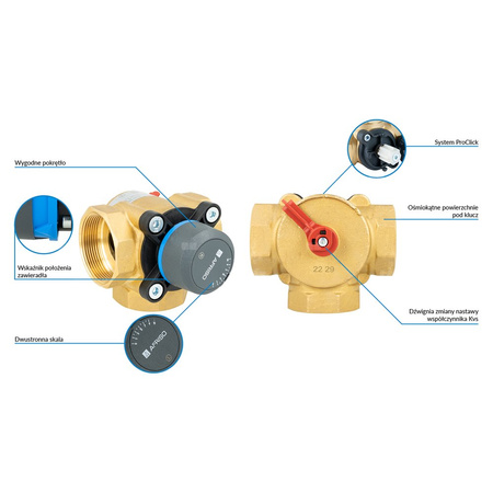 Zawór obrotowy trójdrogowy AFRISO ARV 386 Vario ProClick, mieszający, DN 40