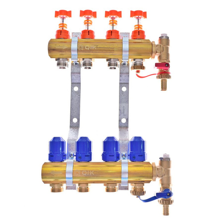 Rozdzielacz do ogrzewania podłogowego QIK Optimo BASIC III - RMSZT-2-50 9-obieg. mosiądz GW 1'' x GZ 3/4'' + przepływomierz