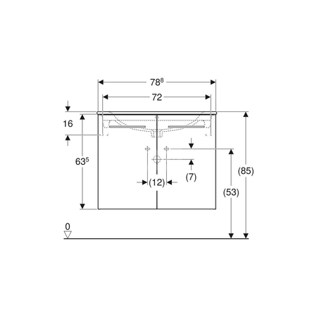 Umywalka GEBERIT Selnova Square prostokątna, biała, 1000mm, otwór na baterię na środku, nakładany od góry, z odpływem przelewowym, półka od ściany