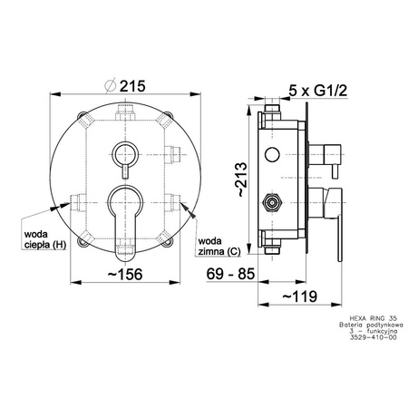 Bateria podtynkowaKFA Armatura HEXA, chrom, poł. GW