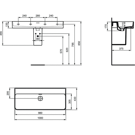 STRADA II UMYWALKA 100 CM B/O