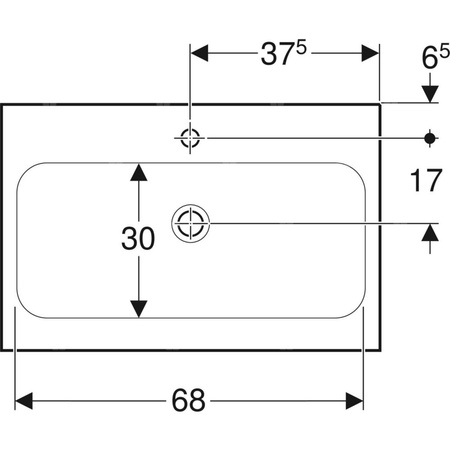 Umywalka GEBERIT iCon Light prostokątna, biała, 750mm, otwór na baterię na środku, stawiana na blat, bez odpływu przelewowego, półka od ściany