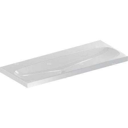 Umywalka GEBERIT Acanto 2-stanowiskowa prostokątna, biała, 1200mm, bez otworu na baterię, bez odpływu przelewowego, półka od ściany