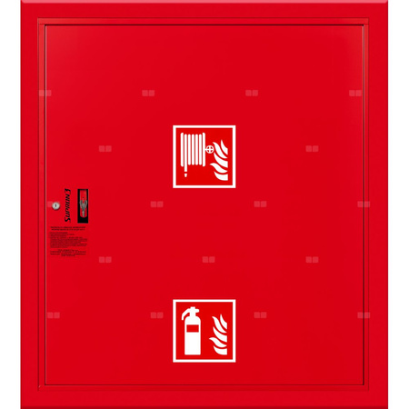 Hydrant DN 33 wnękowy z miejscem na gaśnice pod zwijadłem, wąż 30 m, ocynk fasada, zamek patent, RAL 3000