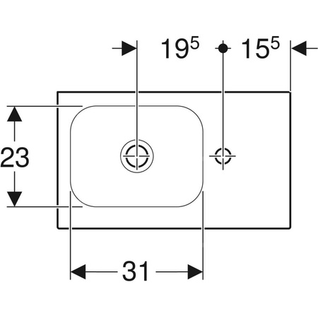 Umywalka GEBERIT iCon Light prostokątna, biała, 530mm, otwór na baterię z prawej, bez odpływu przelewowego, półka z prawej
