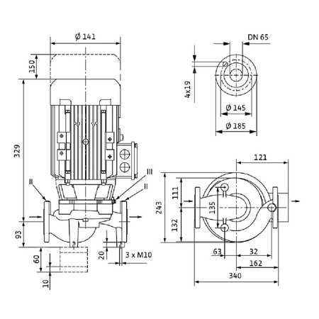 Pompa obiegowa WILO VeroLine-IPL 65/120-0,37/4 typu in-line z silnikiem znormalizowanym 50 Hz, moc silnika 0.37kW 1.06 A 1450 obr/min, wlot Kołnierz DN 65