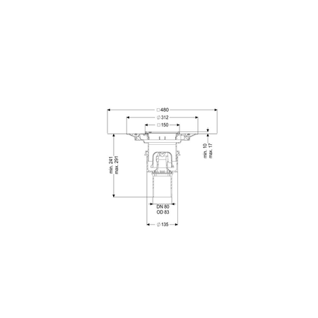 Wpust Ecoguss, DN80, odpł.pionowy, z nasadką Variofix i kratką/ramą nierdz. 138x138