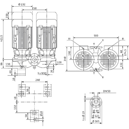 Pompa obiegowa WILO VeroTwin-DPL 50/150-4/2-IE3 typu in-line z silnikiem znormalizowanym 50 Hz, moc silnika 4kW 7.75 A 2900 obr/min, wlot Kołnierz DN 50