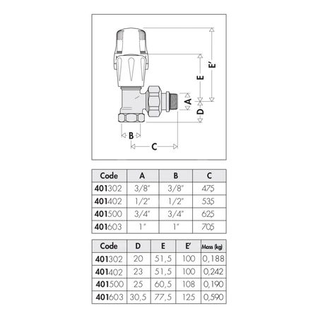 Kątowy zawór grzejnikowy do rur stalowych 1/2"