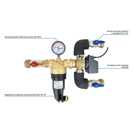 Zespół powrotu do pompy ciepła AMB Lite z zaworem przełączającym AZV, separatorem zanieczyszczeń ADS 181, DN25, przyłącza G1 1/4"