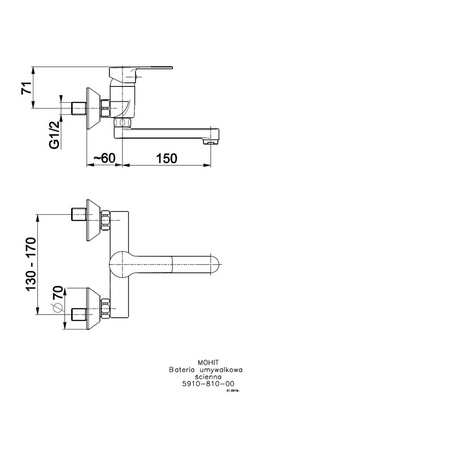 Bateria umywalkowa ścienna KFA Armatura MOHIT, chrom, montaż natynkowa