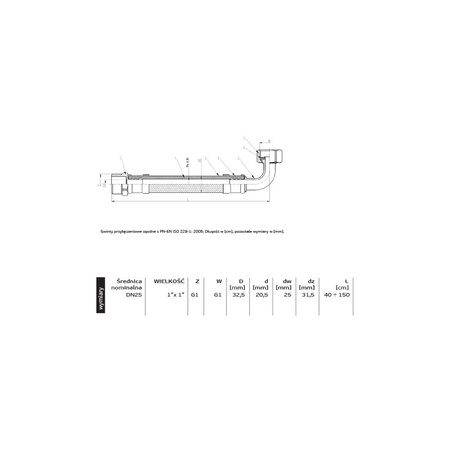 Wąż przyłączeniowy elastyczny PERFEXIM PHA-9156 DN 25, GW x GZ, 1'' x 1'', długość 1200 mm