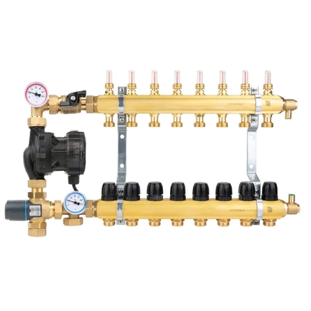 Grupa pompowa AFRISO BTU 501 AP nakrętka x nakrętka 1'' x 1'', z zaworem termostatycznym, z pompą obiegową AFRISO APH 160 15-7/130 mm
