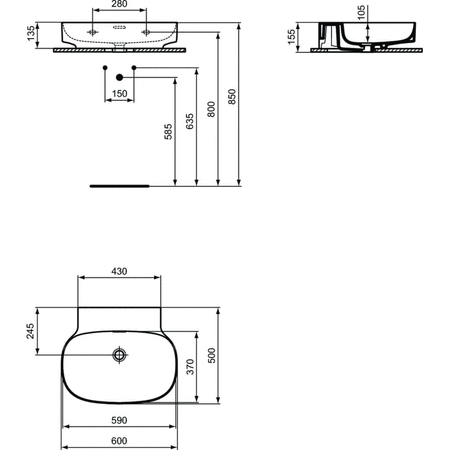 LINDA-X Umywalka 60cm B/O SLOT Z/P GLS W