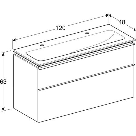 Zestaw umywalki meblowej Geberit iCon, slim rim, z szafką pod umywalkę, z dwoma szufladami i odpływowo-przelewowym do umywalki: B=120cm, Umywalka: biały, Korpus i front: szary piaskowy / lakierowany, wysoki połysk, Uchwyt: szary piaskowy / malowany proszk