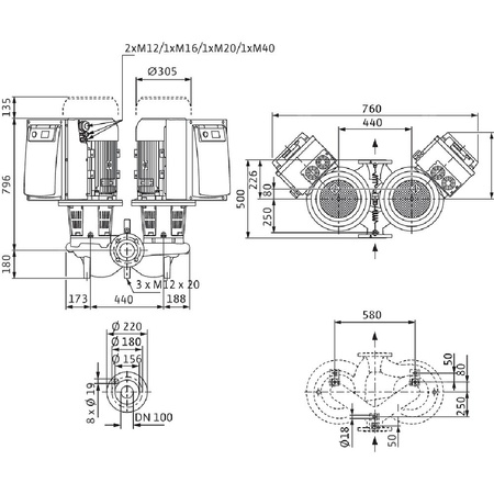 Pompa obiegowa WILO CronoTwin-DL-E 100/145-11/2-R1-IE4 typu in-line z silnikiem znormalizowanym 50/60 Hz, moc silnika 11kW 20.7 A 2900 obr/min, wlot Kołnierz DN 100