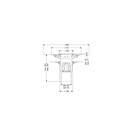 Wpust KESSEL Ecoguss z 1 przyłączem DN 100, odpływ pionowy (zdejmowany), kratka 138x138mm stal nierdzewna