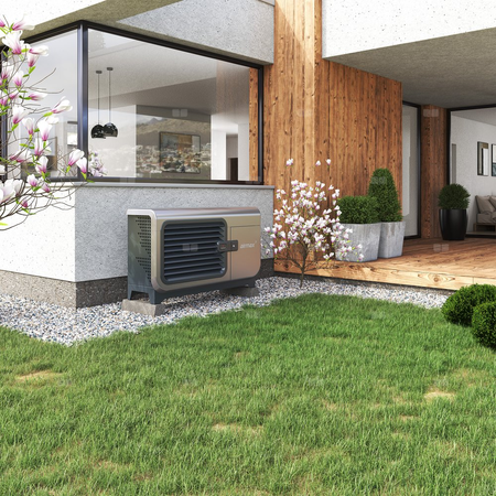 Hybrydowy system grzewczy: pompa ciepła 1F R290 Airmax3 7GT (2-9 kW) + moduł hydrauliczny Gbox + wymiennik c.w.u. do pomp ciepła Tower Grand 200 z kompletem elektrycznym 2kW + bufor 100 + centrala Smart Home Sinum