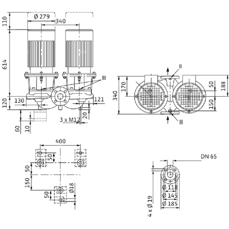 Pompa obiegowa WILO CronoTwin-DL 65/130-5,5/2-IE3 typu in-line z silnikiem znormalizowanym 50 Hz, moc silnika 5.5kW 9.9 A 2900 obr/min, wlot Kołnierz DN 65