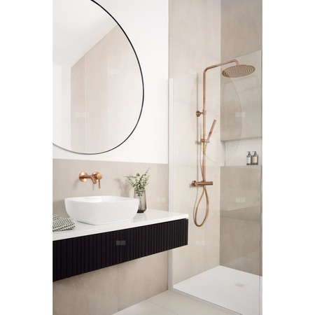 MOZA Deszczownia wannowa PREMIUM z dłuższym drążkiem, z Baterią natryskową termostatyczną, Brushed rose gold PVD