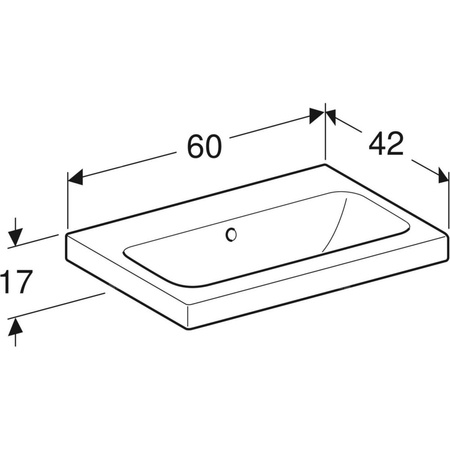 Umywalka GEBERIT iCon Light prostokątna, biała, 600mm, bez otworu na baterię, z odpływem przelewowym, półka od ściany