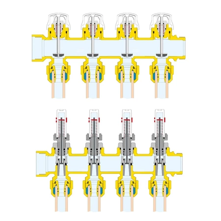 Zespół rozdzielaczy. 1" x 7 wyjść 3/4" GZ