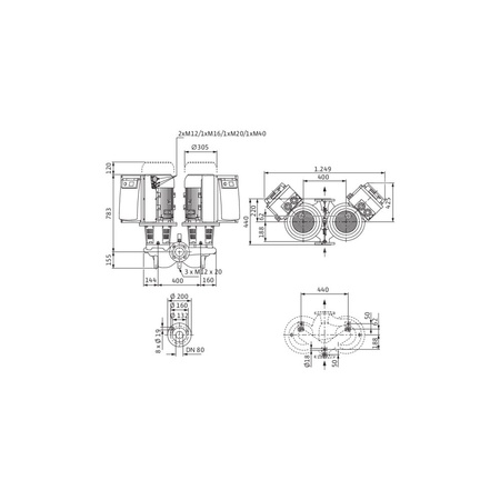Pompa obiegowa WILO CronoTwin-DL-E 80/170-15/2 IE4 typu in-line z silnikiem znormalizowanym 50/60 Hz, moc silnika 15kW 26.8 A 2900 obr/min, wlot Kołnierz DN 80