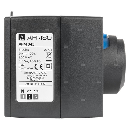 Zawór obrotowy trójdrogowy AFRISO ARV 382 Vario ProClick, mieszający, Siłownik elektryczny ARM 343, DN 20