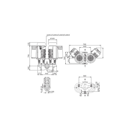 Pompa obiegowa WILO CronoTwin-DL-E 100/150-15/2 IE4 typu in-line z silnikiem znormalizowanym 50/60 Hz, moc silnika 15kW 27.8 A 2900 obr/min, wlot Kołnierz DN 100