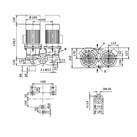 Pompa obiegowa WILO CronoTwin-DL 65/130-0,75/4-IE3 typu in-line z silnikiem znormalizowanym 50 Hz, moc silnika 0.75kW 1.8 A 1450 obr/min, wlot Kołnierz DN 65