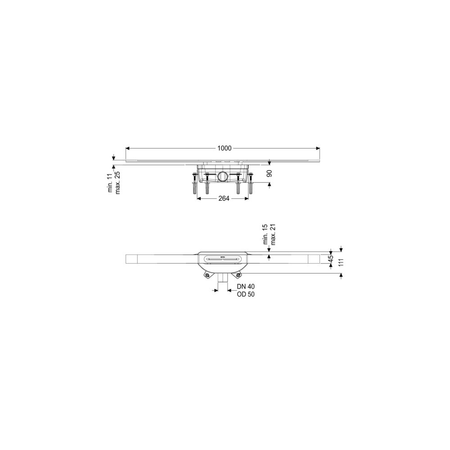 Linearis Infinity 90 Syfon z zamknięciem wodnym 50 mm, Szczotkowana powierzchnia ze stali nierdzewnej, 1000 mm