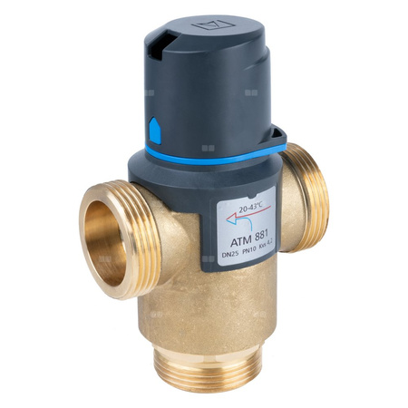Zawór regulacyjny termostatyczny do wody ciepłej AFRISO ATM 881 mosiądz GZ 1 1/4'', DN 25, zakres temp. 20-43'C, Kvs 4.2 m3/h, maksymalna temperatura 90'C, maksymane ciśnienie 10 bar