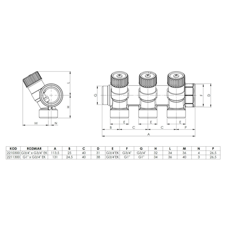 Moduł rozszerzający ADM 103 do rozdzielacza wody użytkowej, 3 punkty poboru, G3/4''