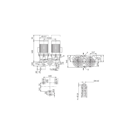 Pompa obiegowa WILO CronoTwin-DL 40/150-3/2-IE3 typu in-line z silnikiem znormalizowanym 50 Hz, moc silnika 3kW 6.15 A 2900 obr/min, wlot Kołnierz DN 40