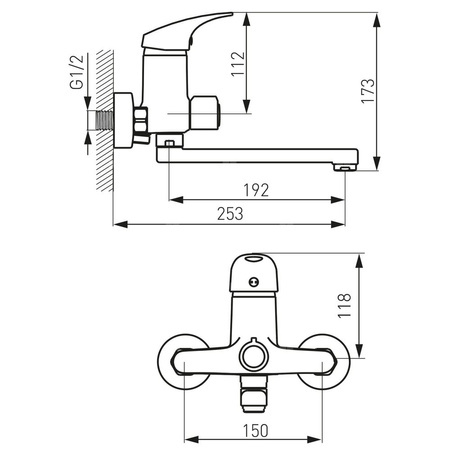 Bateria umywalkowa ścienna FERRO FERRO ONE, chrom, z przyłączem natrysku