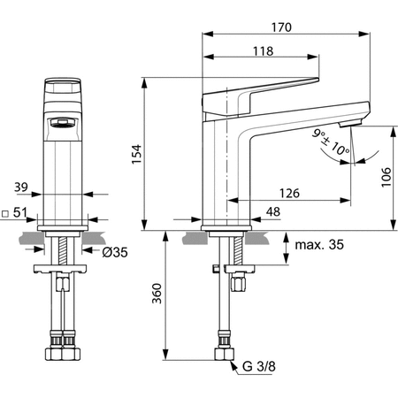 TONIC II Bateria umywalkowa bez korka
