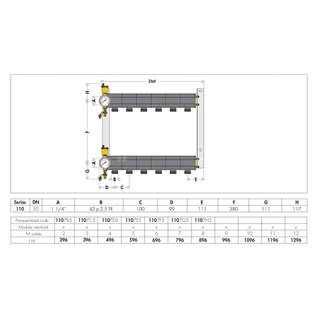 Kompletny rozdzielacz geotermalny O11/4" x 5 obwodów