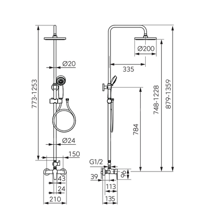 RITTO zestaw natryskowy z bat. BTR7U, chrom