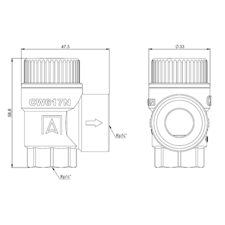 Zawór bezpieczeństwa AFRISO MSW sprężynowy mosiądz 6 bar GW x GW 1/2'' x 3/4''