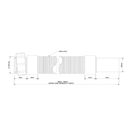 Złączka montażowa harm. 1 1/4" x 32 mm, L-1000 mm, czarna