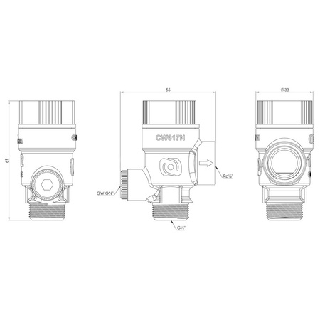 Zawór przelewowy AFRISO MS z wyjściem na manometr mosiądz 2,5 bar GZ x GW 1/2'' x 3/4''
