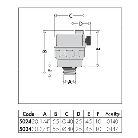 ROBOCAL - Odpowietrznik automatyczny 3/8" GZ. Upust poziomy