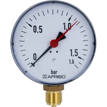 Manometr z rurką Bourdona AFRISO RF grzewczy 0/1,6 bar G1/2B radialne fi 100 mm, kl. 2.5%