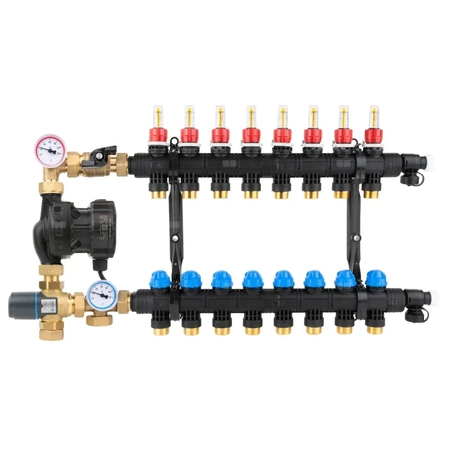 Grupa pompowa AFRISO BTU 501 AP nakrętka x nakrętka 1'' x 1'', z zaworem termostatycznym, z pompą obiegową AFRISO APH 160 15-7/130 mm