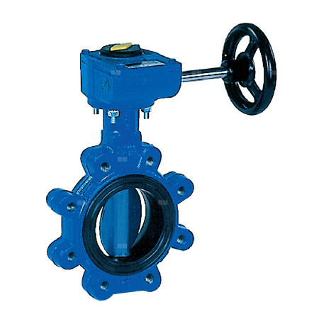 Przepustnica z otworami gwintowanymi SYLAX z przekładnią ślimakową, dysk: GGG40 epoksyd., wykładzina: EPDM, korpus: GGG40 epoksyd., Pnom 1,6 MPa, tmax=120 st.C DN125