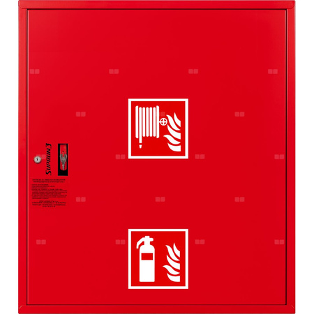 Hydrant DN 25 zawieszany z miejscem na gaśnicę pod zwijadłem, wąż 20 m, zamek patent, RAL 3000